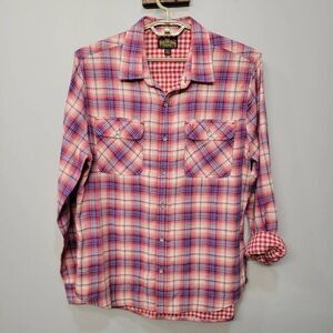 True Religion Shirt Men 2XL Red Tartan Plaid Gingham‎ Double Lined Long Sleeve